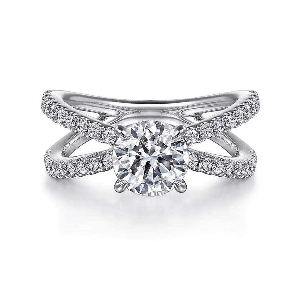 14KT White Gold Round Split Shank Engagement Ring Semi-Mounting