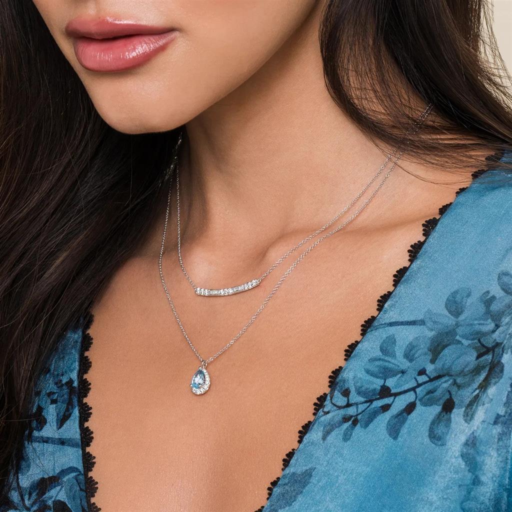 14K White Gold Curved Bar Diamond Necklace