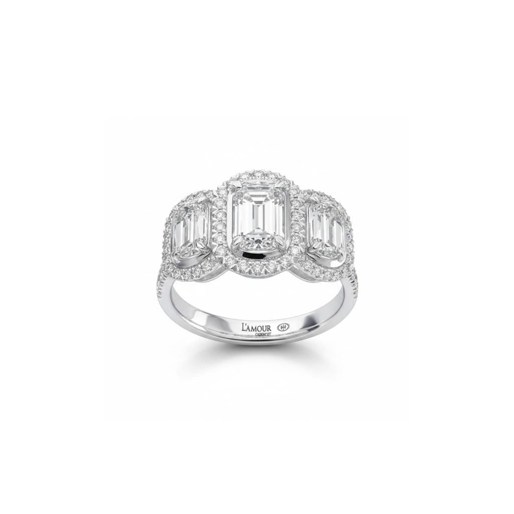 14K White Gold L’Amour Crisscut® Three Stone Halo Engagement Ring | 1.42ct