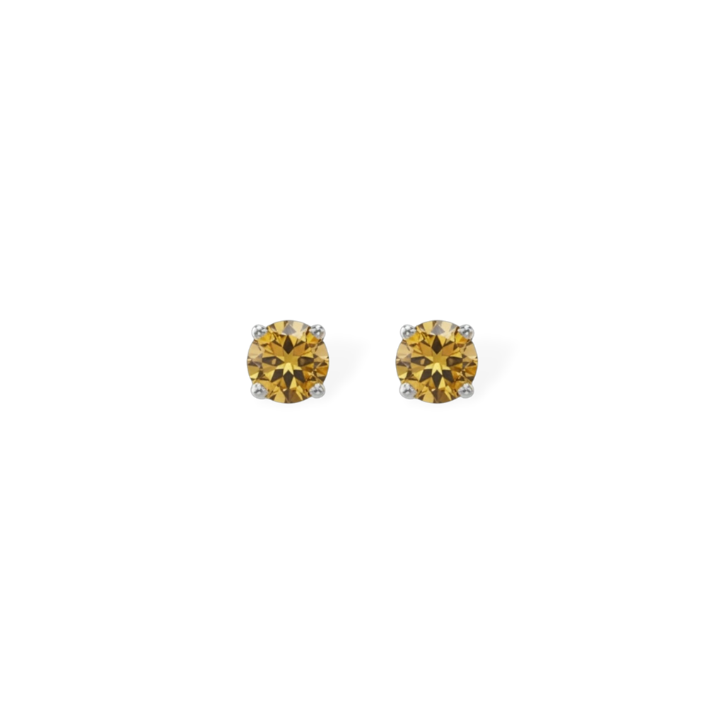14KT White Gold Round Citrine Stud Earrings