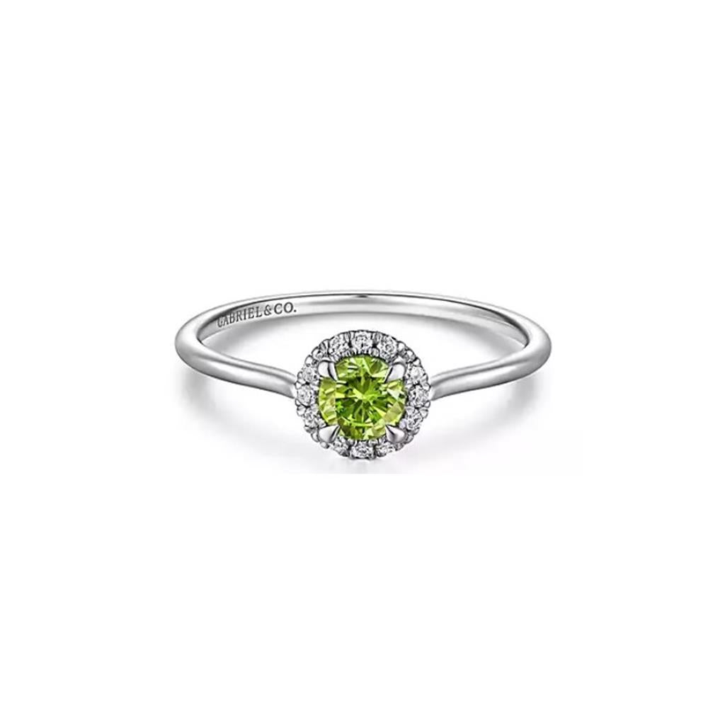 14K White Gold Peridot and Diamond Halo Promise Ring