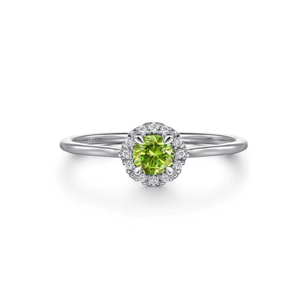 14K White Gold Peridot and Diamond Halo Promise Ring