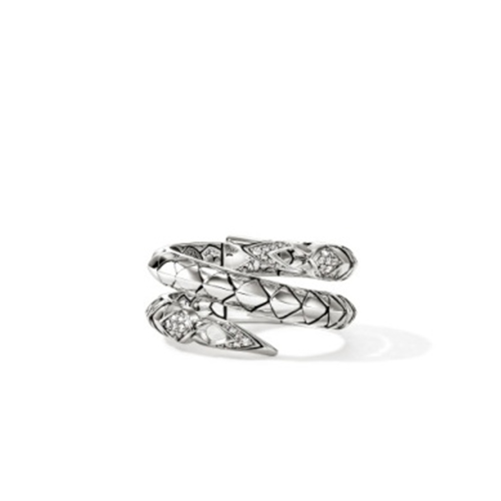 Sterling Silver Diamond Pavé Naga Two-Row Ring – Size 7