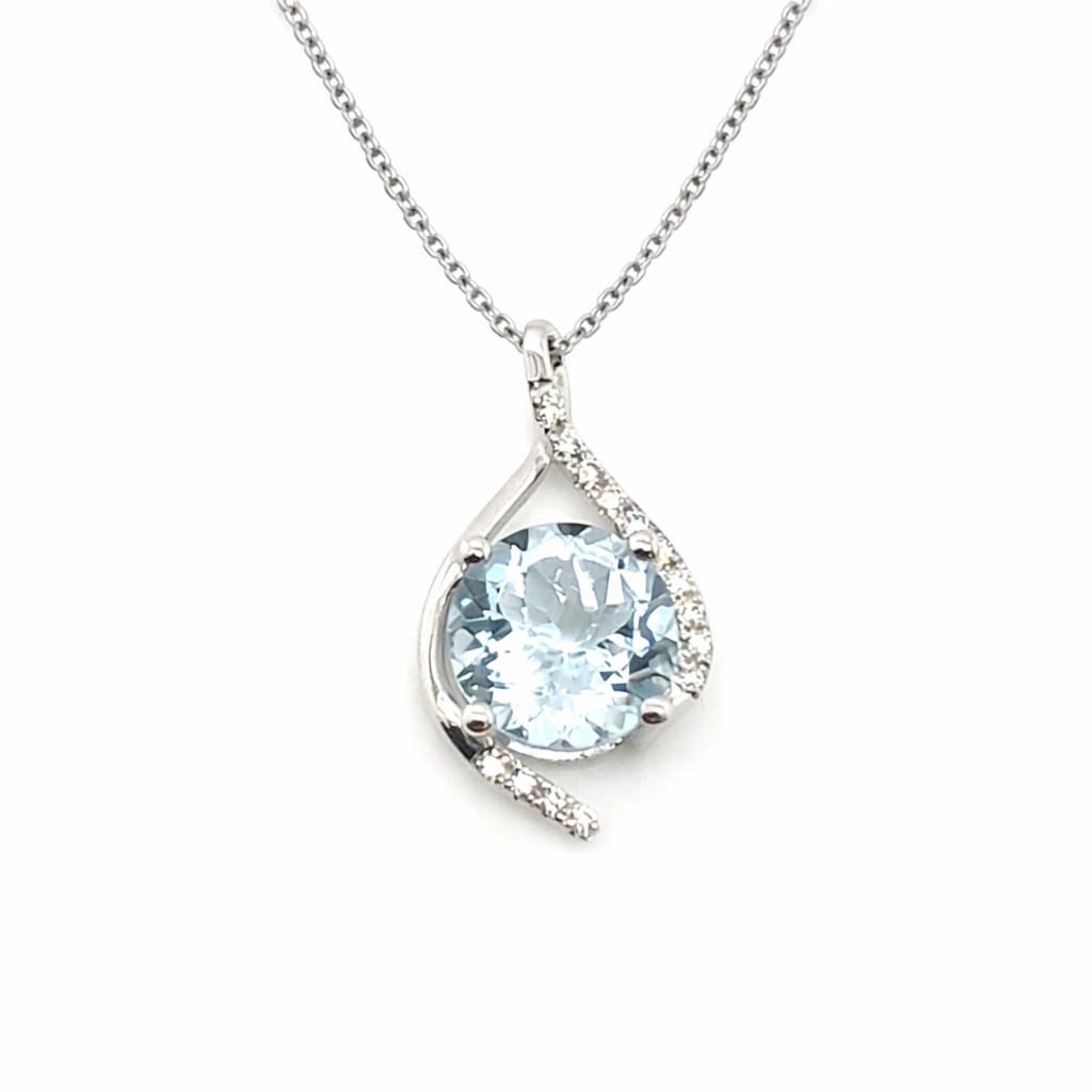 14kt White Gold Aquamarine & Diamond Fashion Pendant