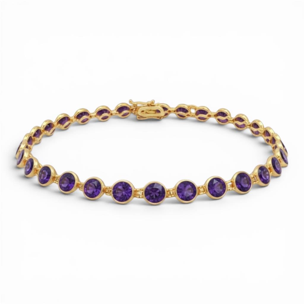 14K Yellow Gold Bezel Set Amethyst Tennis Bracelet | 8.50 CTW