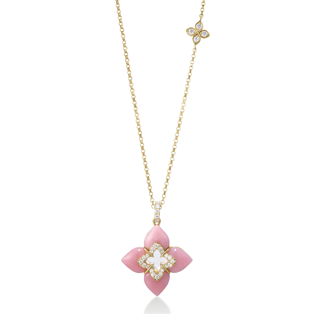 18kt Yellow Gold Venetian Princess Pink Opal Flower Necklace ā 17"