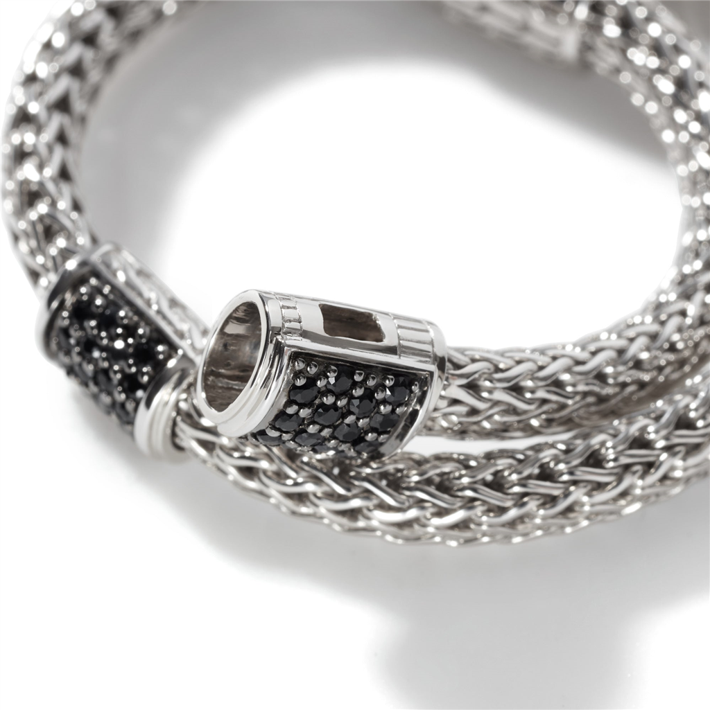 Sterling Silver Lava Four Station Chain Bracelet with Black Sapphire