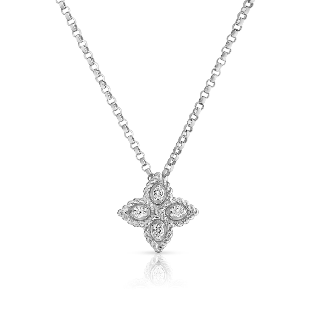 Princess Flower 18K White Gold Diamond Pendant Necklace