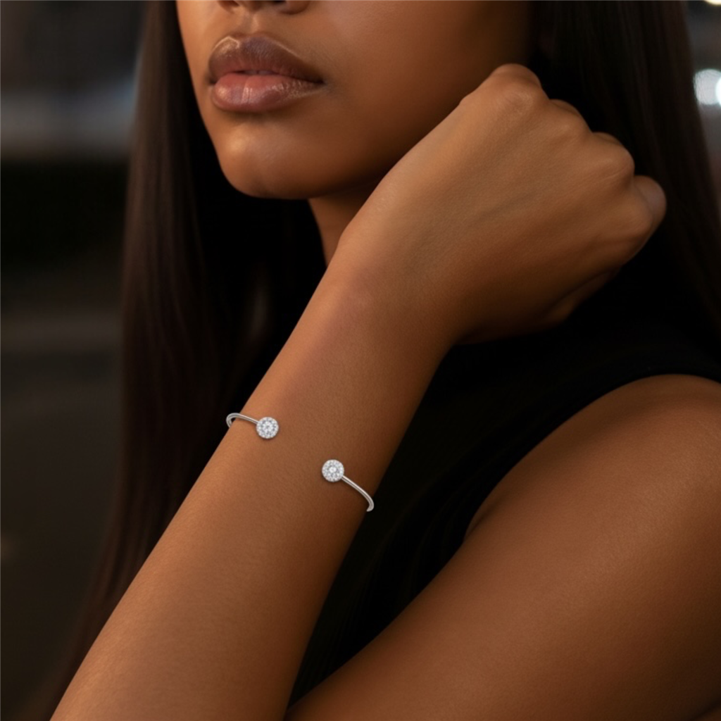 Eternity Diamond Halo Cuff Bracelet