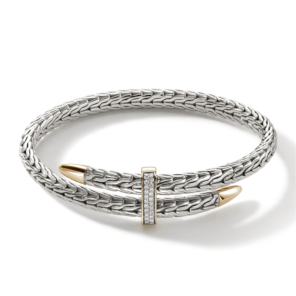 14kt Yellow Gold & Sterling Silver Classic Chain Diamond Pavé Spear Bypass Flex Cuff CZZP90110722DIXM