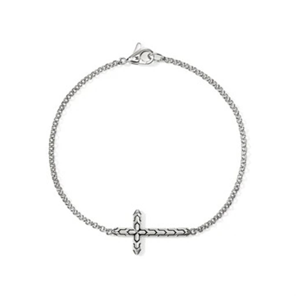 Sterling Silver 2mm Mini Rolo Chain Essential Cross Bracelet (Medium)