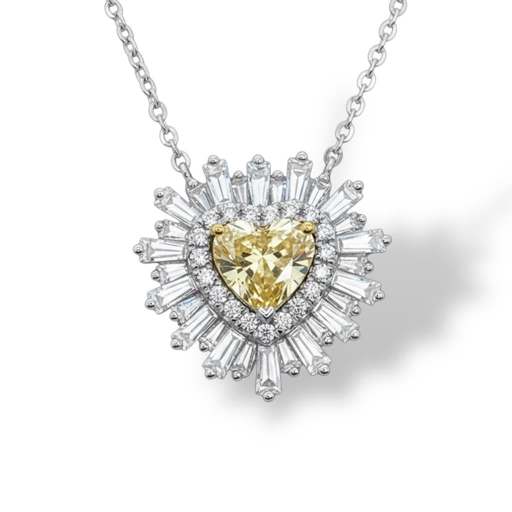 14KT White Gold Yellow Diamond Heart Necklace