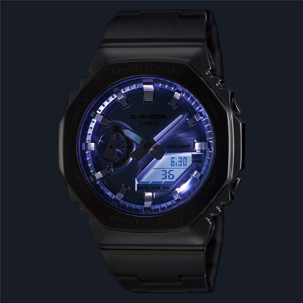 G-Shock Stainless Steel Blue Index/Digital G-Steel Watch GM2110D-2A