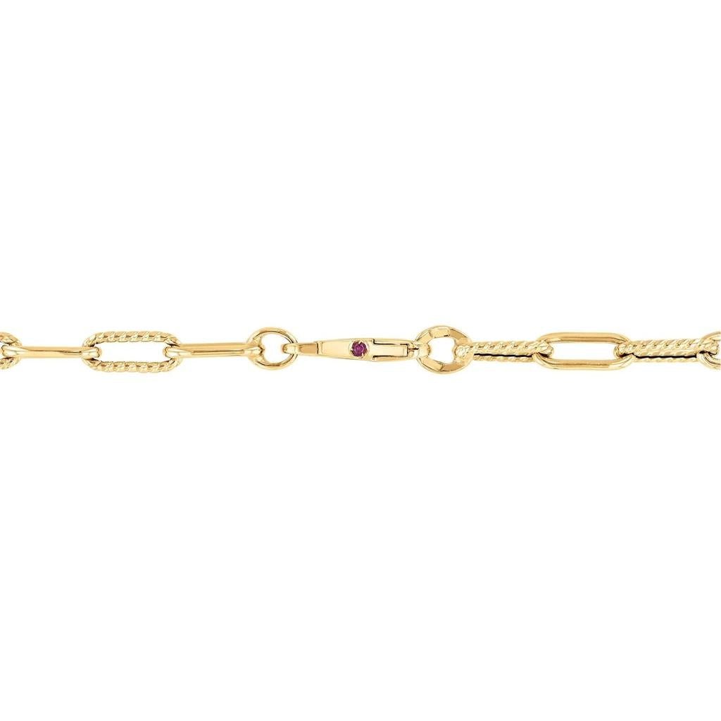 18K Yellow Gold Alternating Polished & Fluted Paperclip Link Chain Necklace 17in