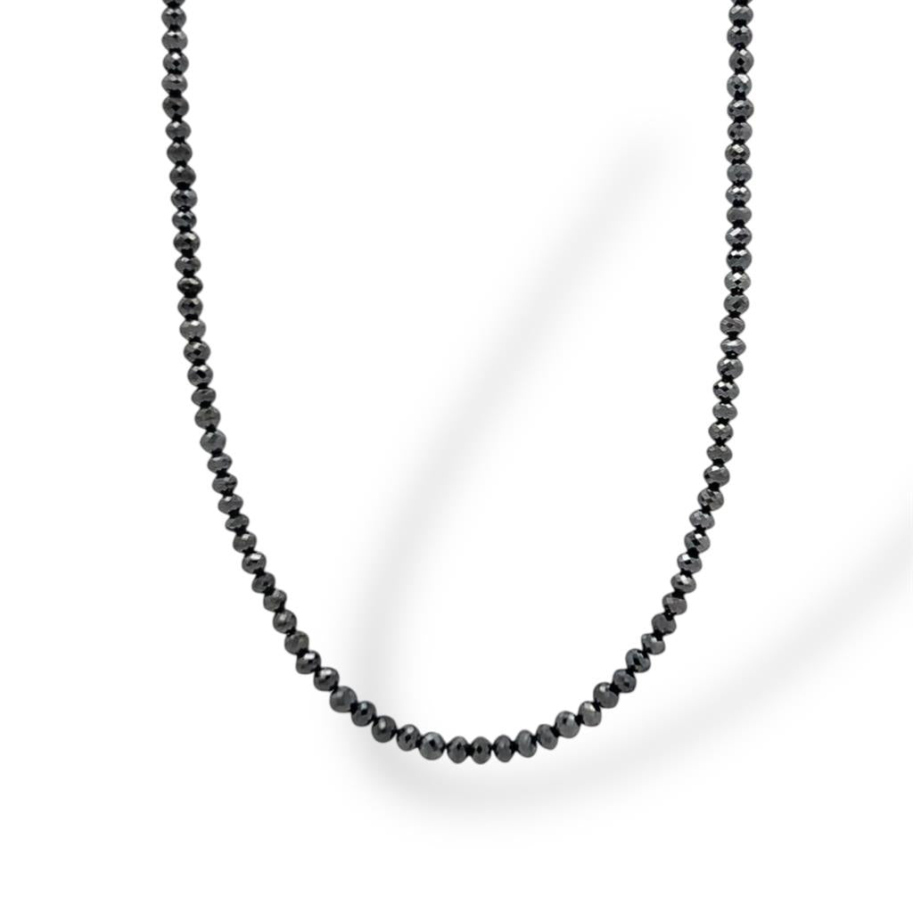 14kt White Gold 12.60ct Black Diamond Rondelle Bead Necklace – 16"