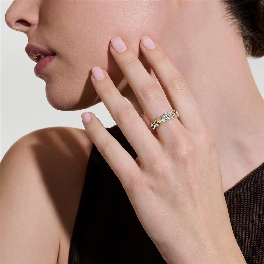 Essential Pavé Diamond Ring – 5mm Sterling Silver & 14kt Yellow Gold RZZP988702DIX7