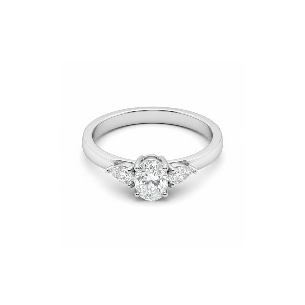 14K White Gold Three Stone Diamond Engagement Ring | 0.71ct