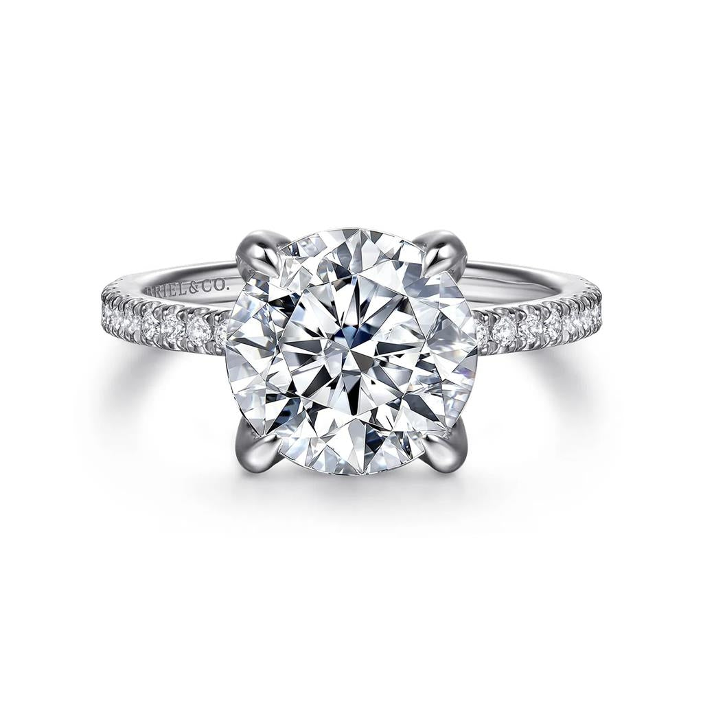 14kt White Gold Round Hidden Halo Diamond Semi-Mounting – Size 6.5