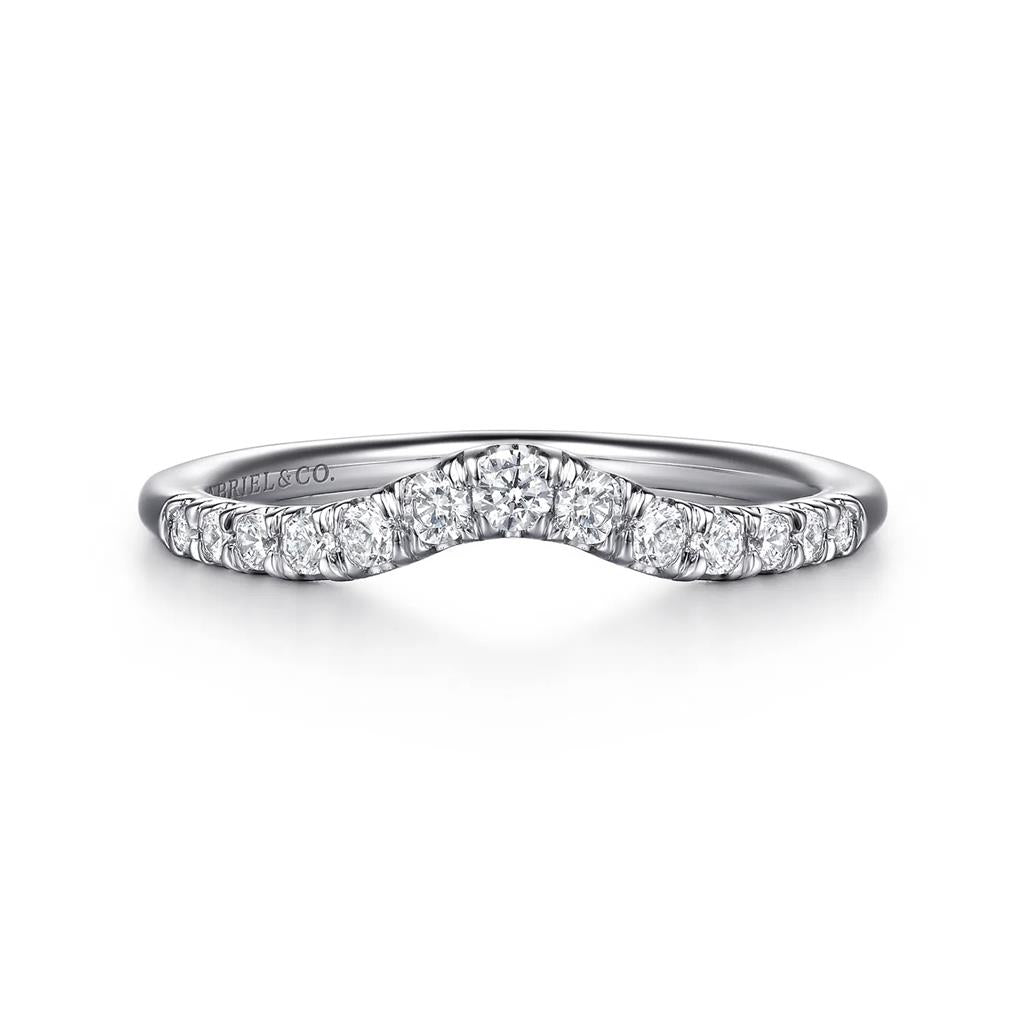 14kt White Gold Contoured Diamond Wedding Band – Size 9