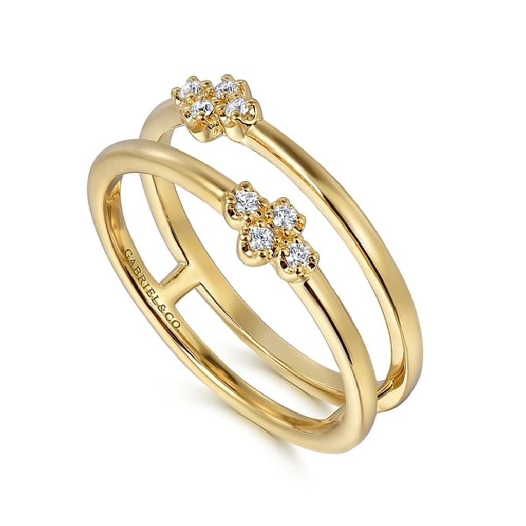 14K Yellow Gold Diamond Easy Stackable Ring side view