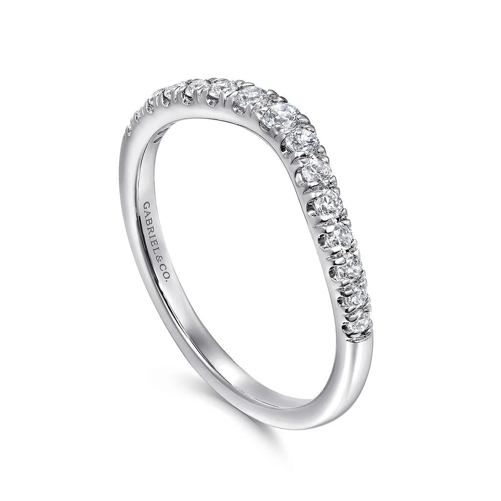 14 Kt White Gold Contoured Diamond Wedding Band
