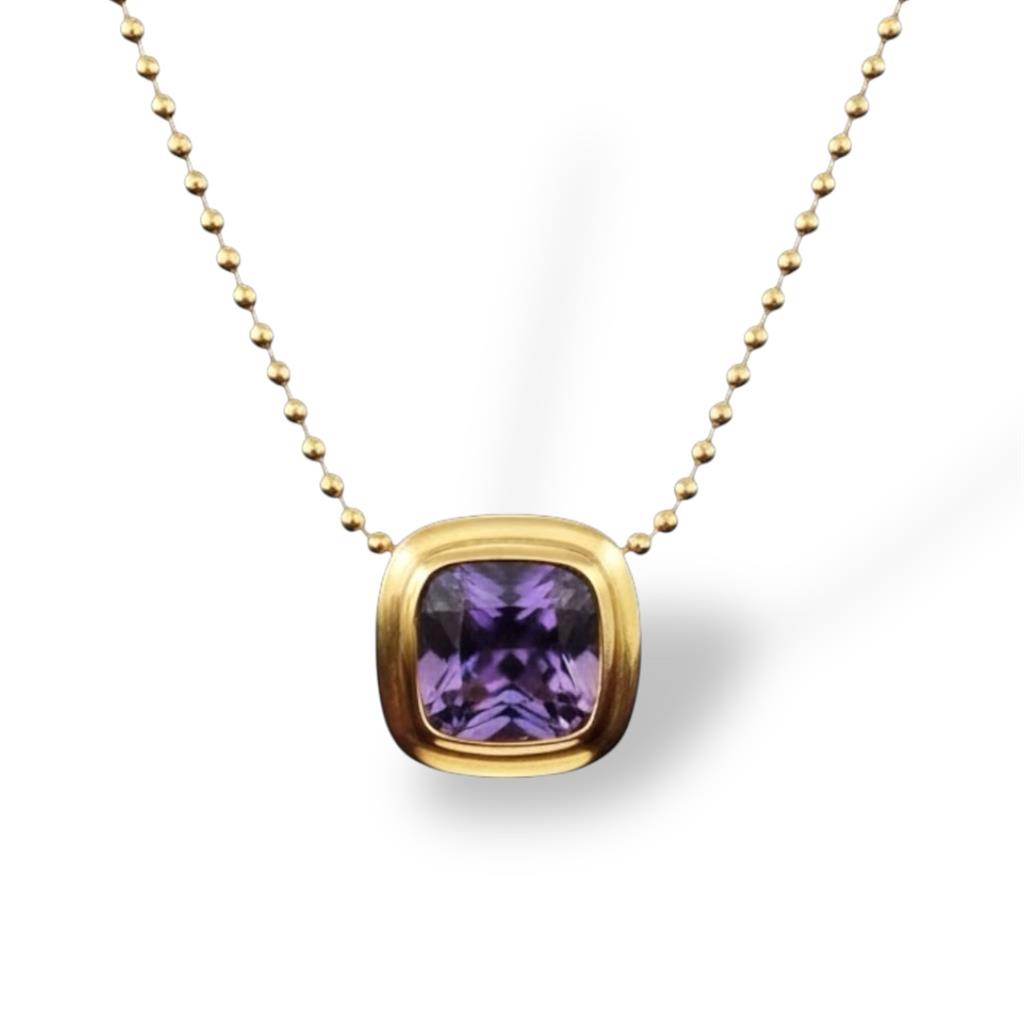 14KT Yellow Gold Bezel Set Amethyst Beaded Chain Necklace