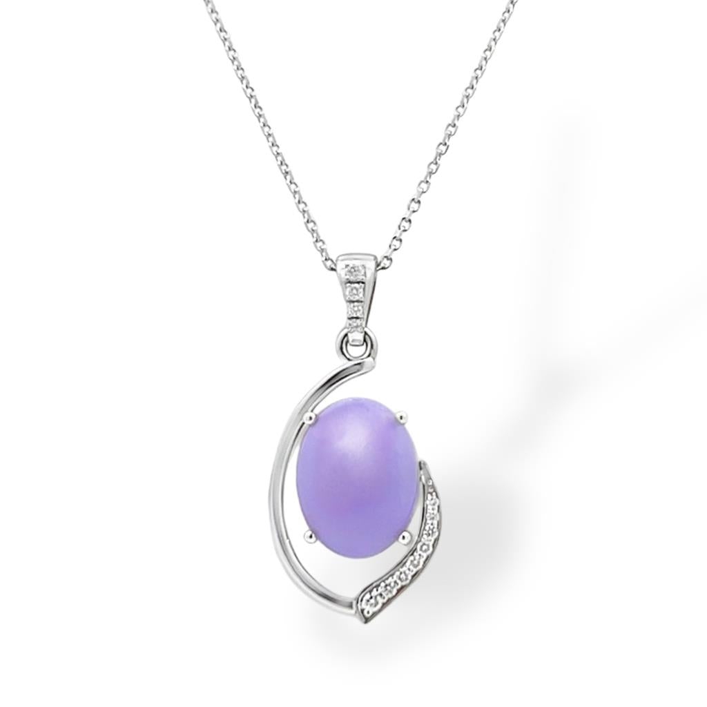 18KT White Gold Diamond And Purple Jade Pendant