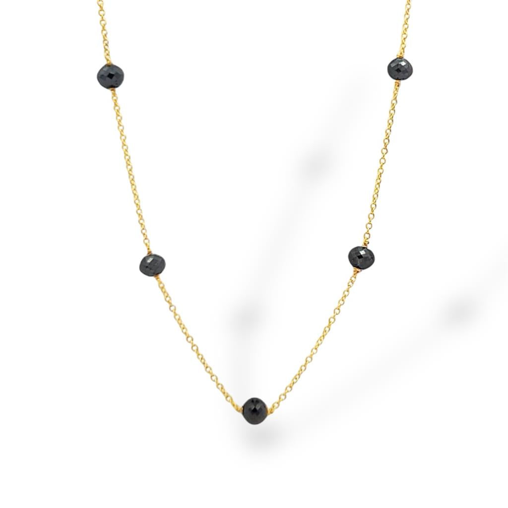 14kt Yellow Gold 2.85ct Black Diamond Station Necklace