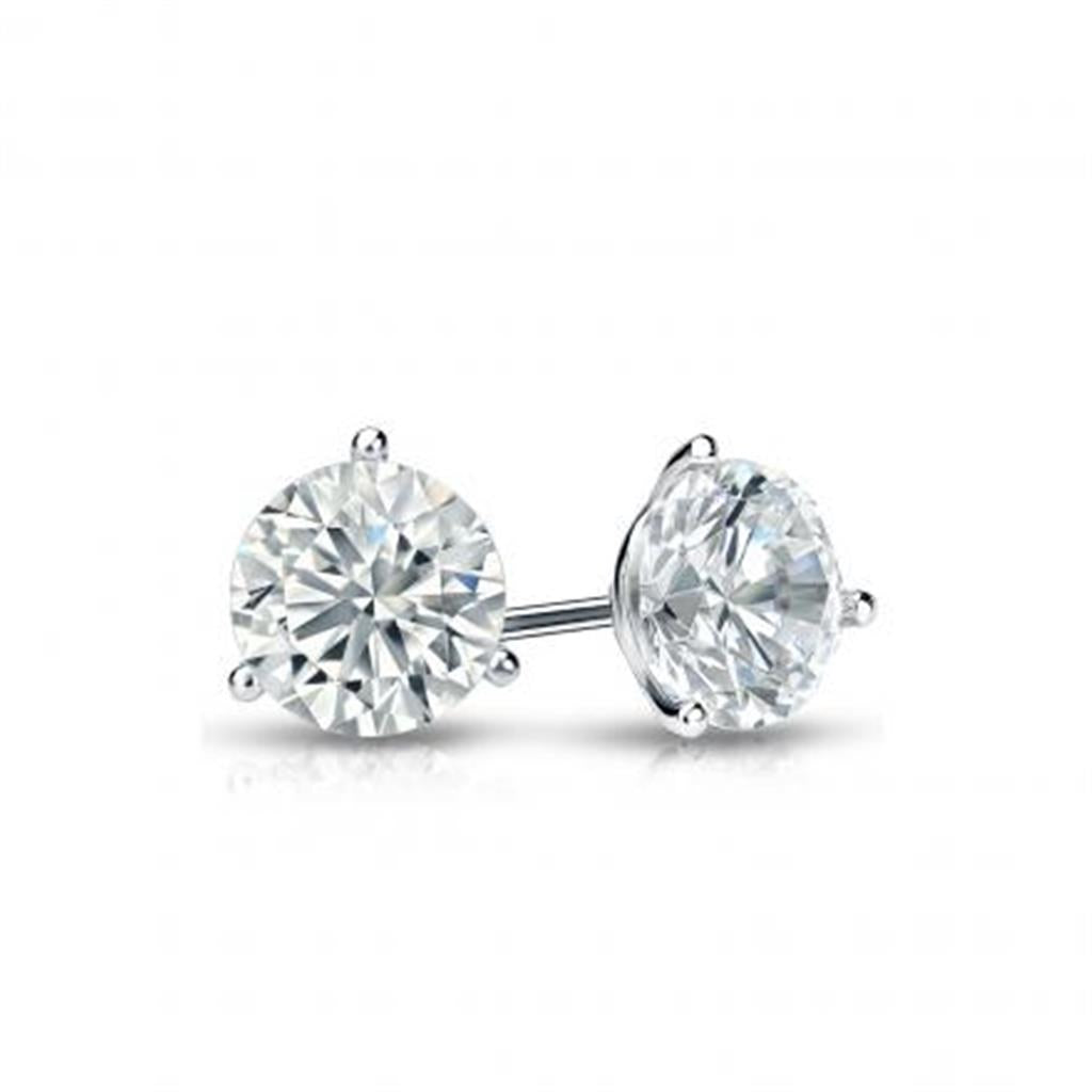 14kt White Gold 3-Prong 0.57ct Round Diamond Stud Earrings