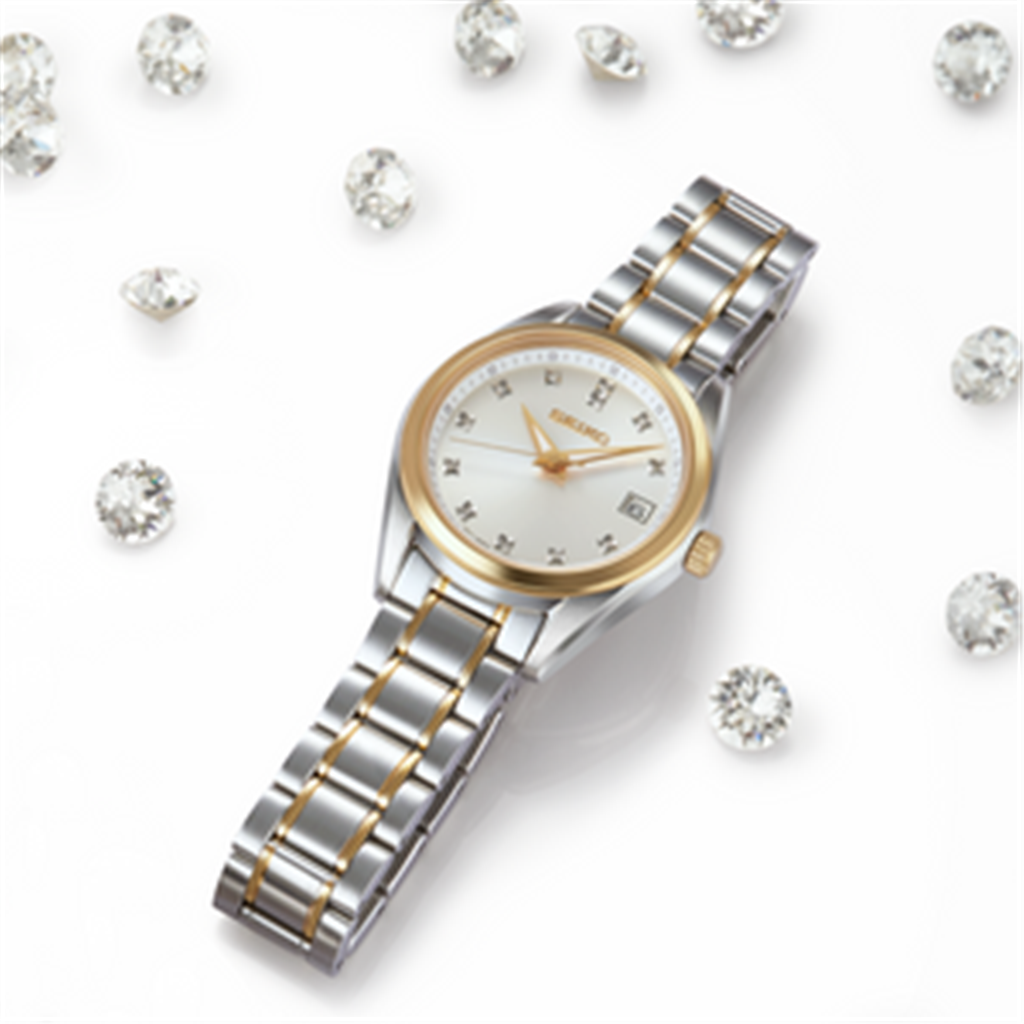 Seiko Two Tone Stainless Steel White Diamond Dial SUR582