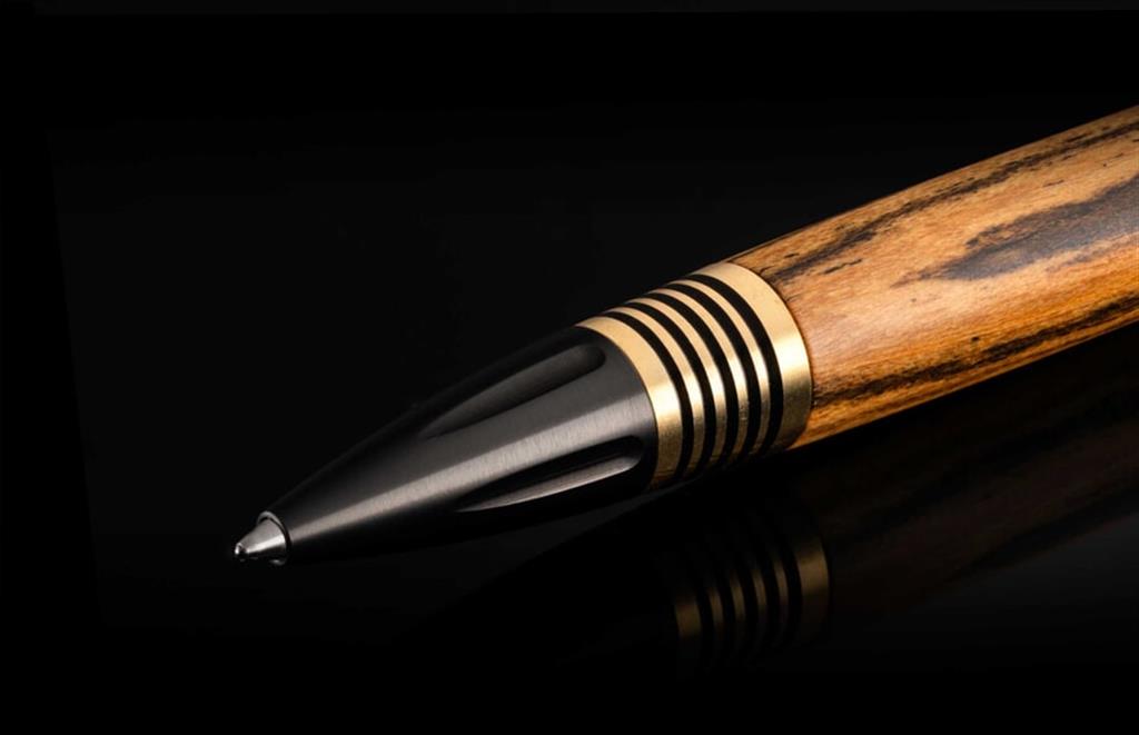 Twist-Action Writing Pen With Rosewood Barrel And Brass Details