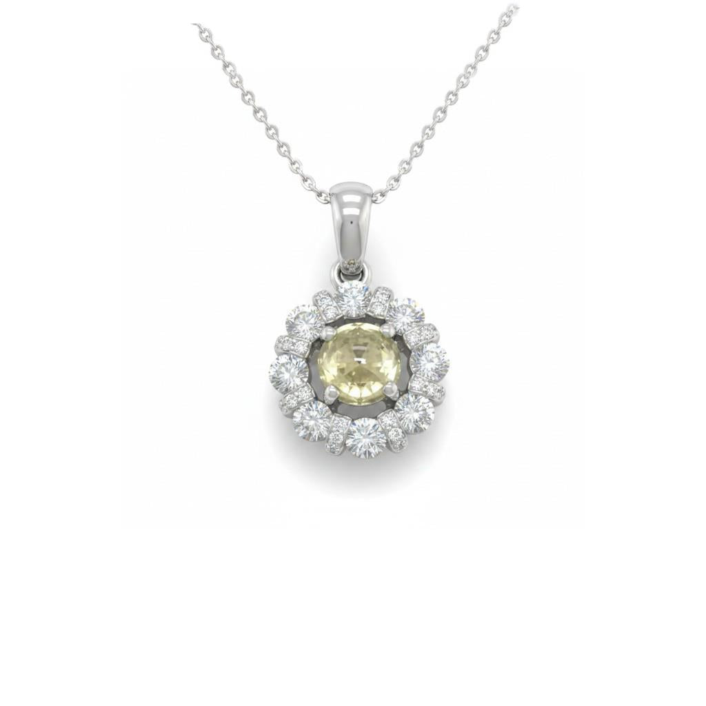 18K White Gold Yellow Diamond Halo Pendant | 0.86ct