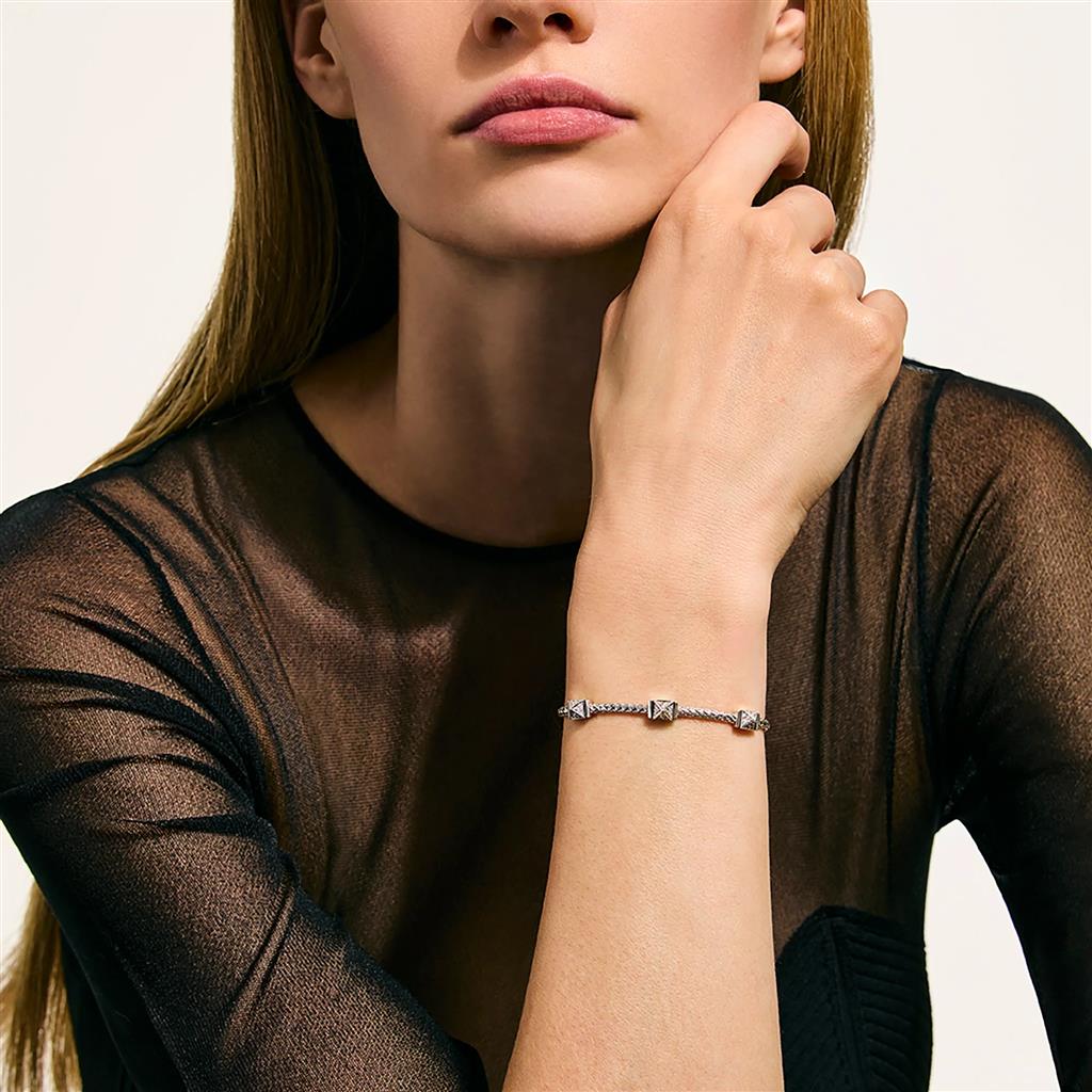 Sterling Silver 3-Station Diamond Icon Stud Bracelet