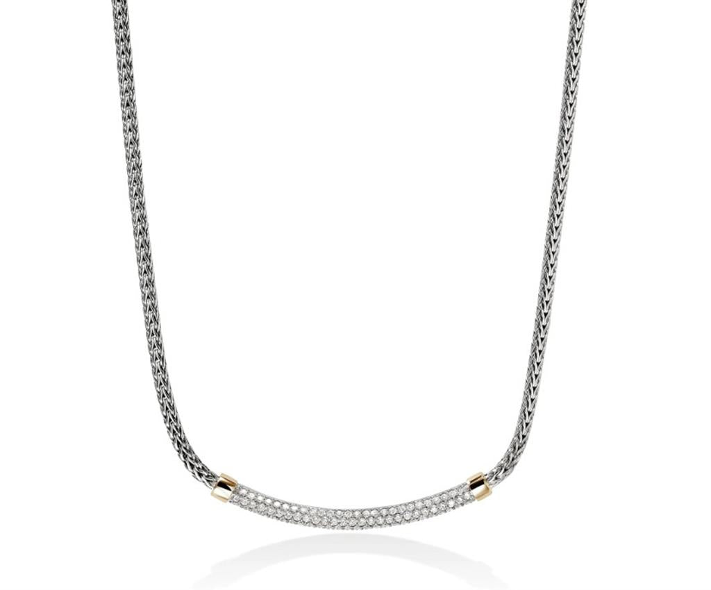 Sterling Silver & 14kt Yellow Gold Diamond Essential Pavé Necklace NZZP988652DIX16-18