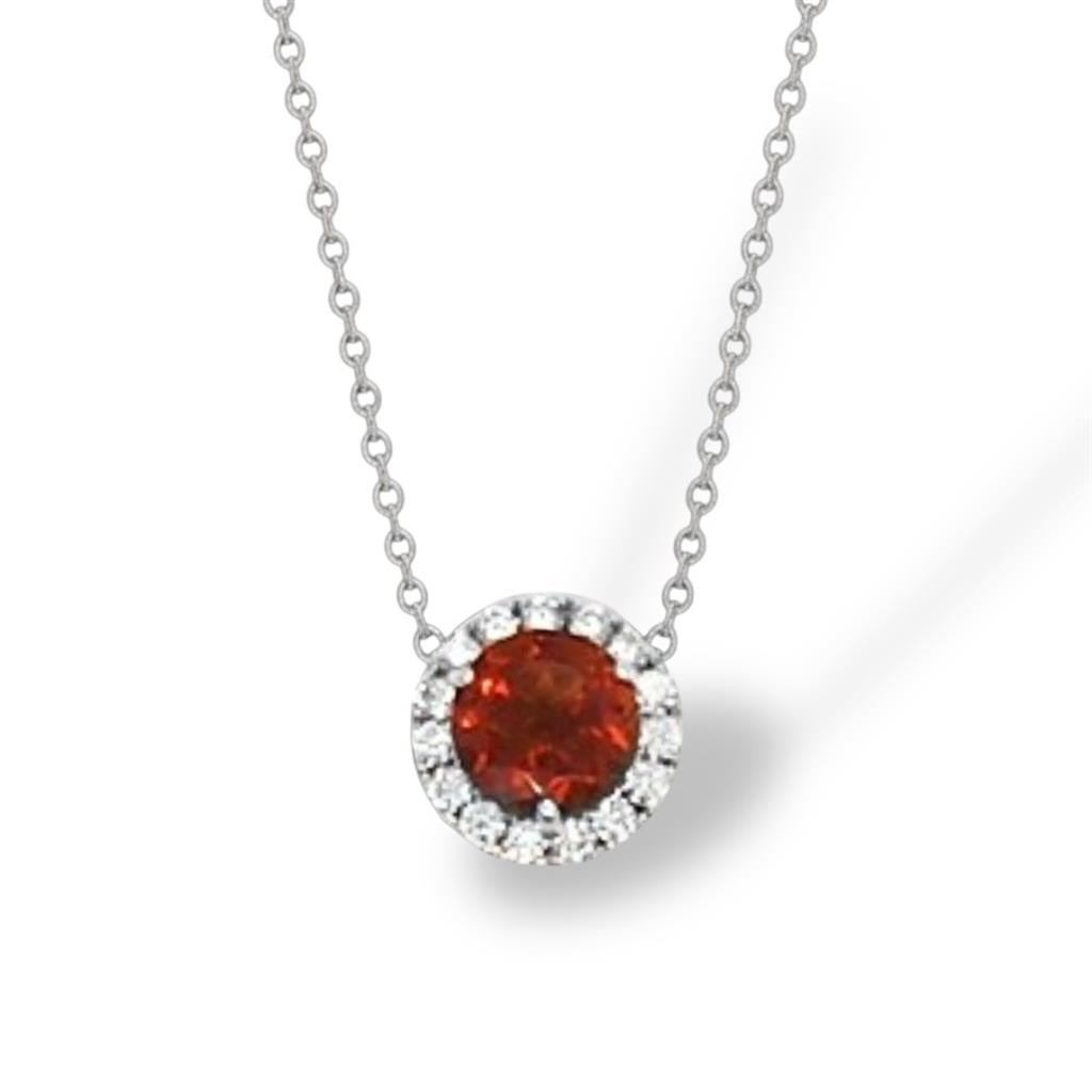 14KT White Gold Diamond Halo Garnet Necklace
