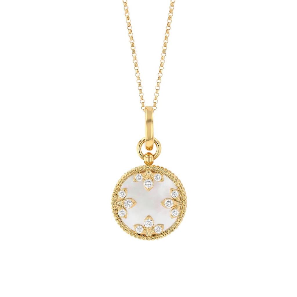 18kt Yellow Gold Venetian Princess Mother of Pearl & Diamond Medallion Necklace
