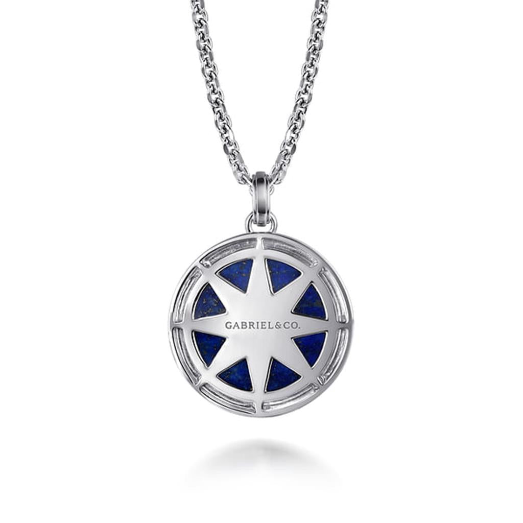 22" 925 Sterling Silver Diamond and Lapis Compass Pendant Necklace - backside view