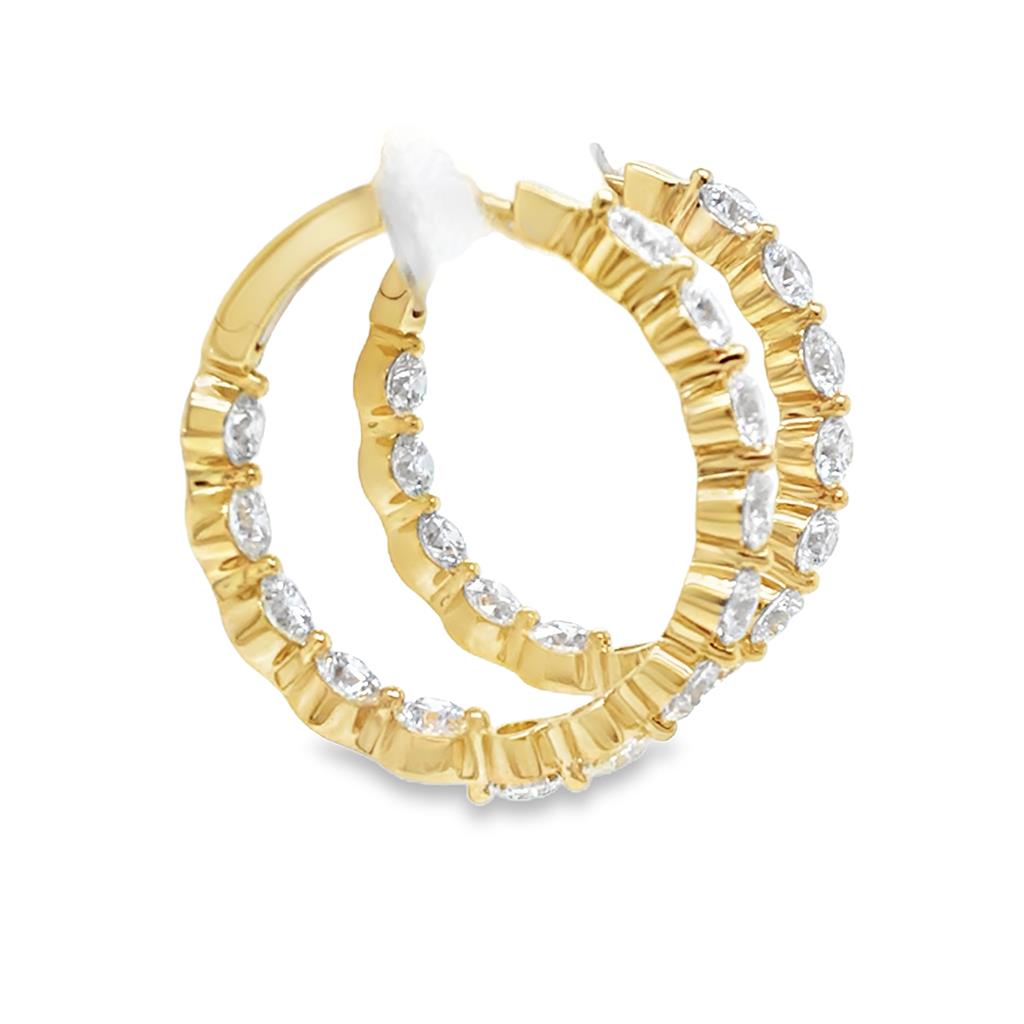 14kt Yellow Gold Round In/Out Diamond Hoop Earrings - side view