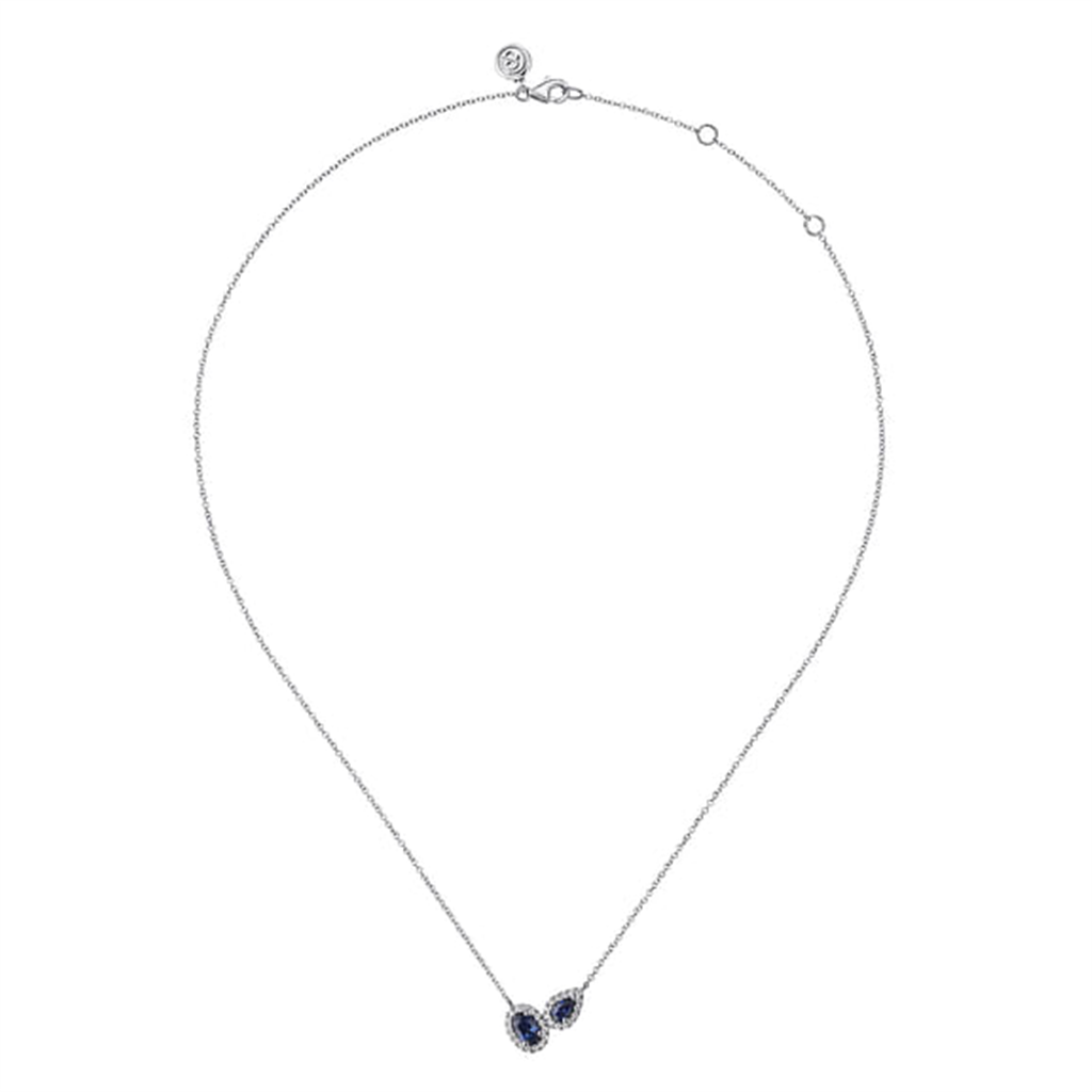 14KT White Gold Toi et Moi Sapphire & Diamond Halo Necklace