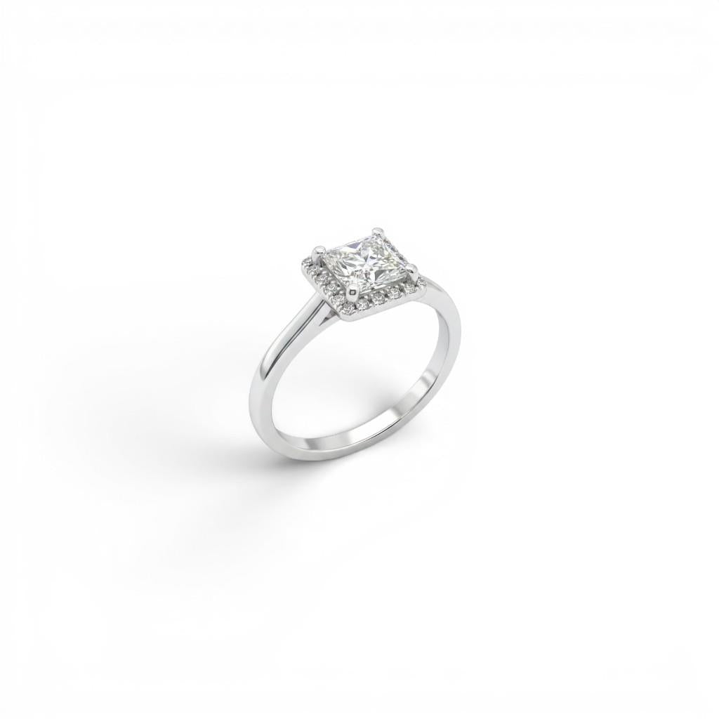 14K White Gold Princess Cut Diamond Halo Engagement Ring | 1.06ct