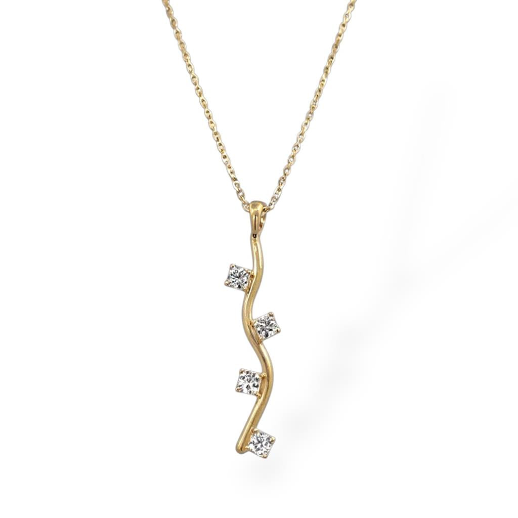 14KT Yellow Gold Vertical Freeform Diamond Pendant