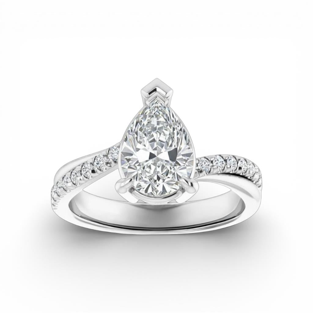 14KT White Gold Pear Shaped Center Diamond Twisted Semi-Mounting