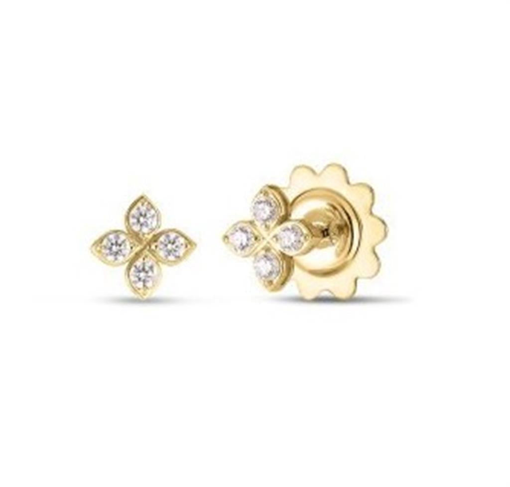 18KT Yellow Gold Love in Verona Small PavƩ Diamond Flower Stud Earrings