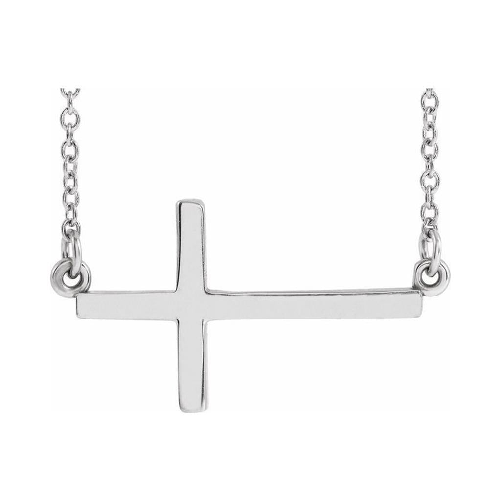 Sterling Silver 22x11.5mm Sideways Cross Necklace