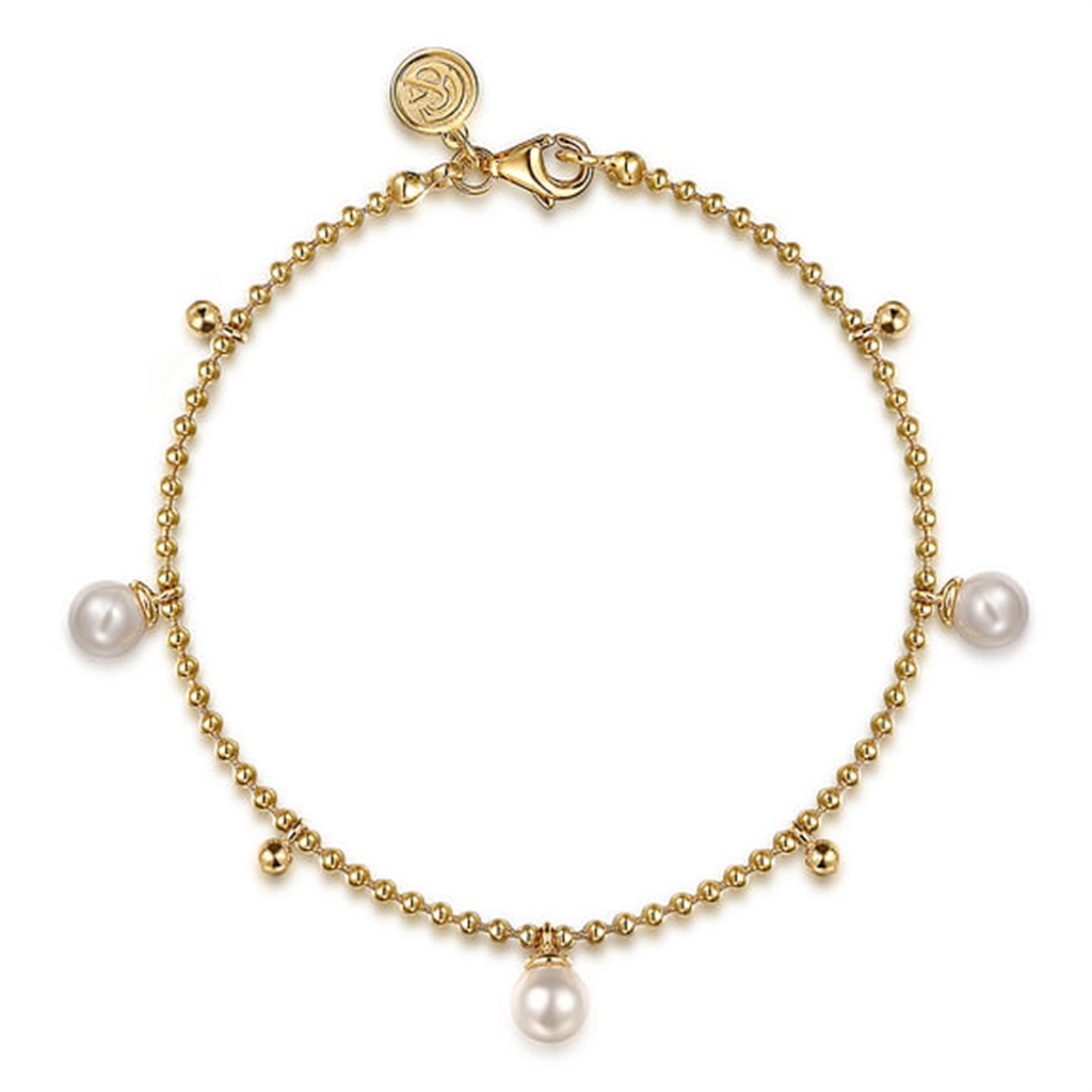 14kt Yellow Gold Bujukan Bead & Pearl Droplet Bracelet - 7"