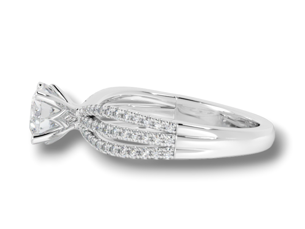14kt White Gold 3-Row Split Shank Diamond Engagement Ring – 0.70ct Center