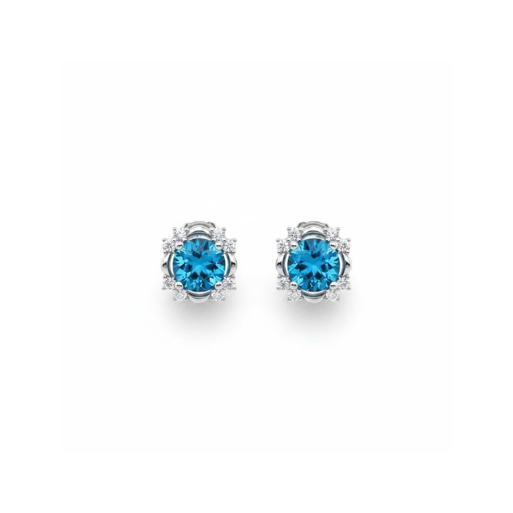 14K White Gold Swiss Blue Topaz & Diamond Accented Stud Earrings