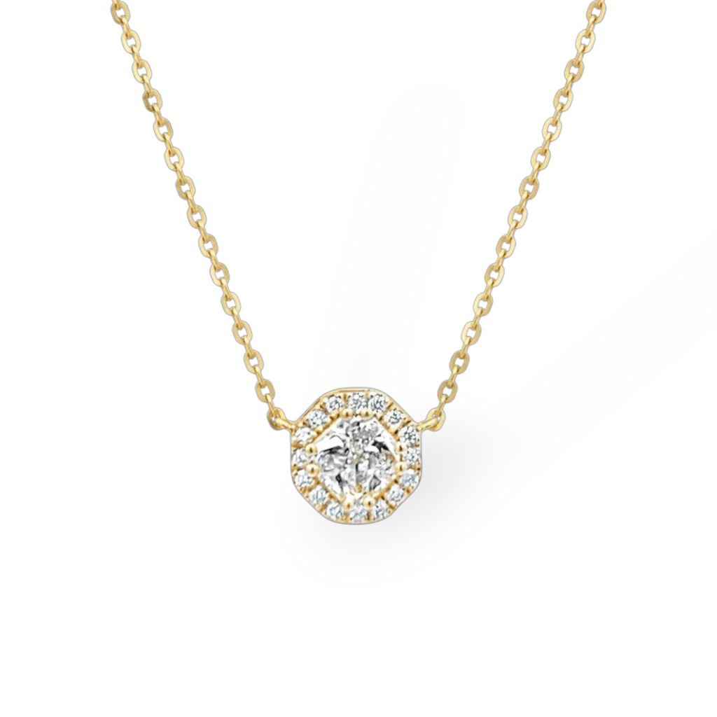 14KT Yellow Gold Octagonal Diamond Halo Necklace