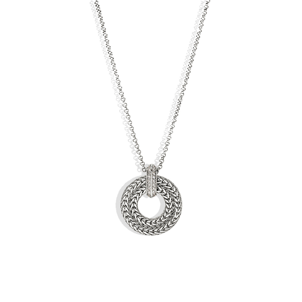 Sterling Silver Icon Link Diamond Pendant Necklace