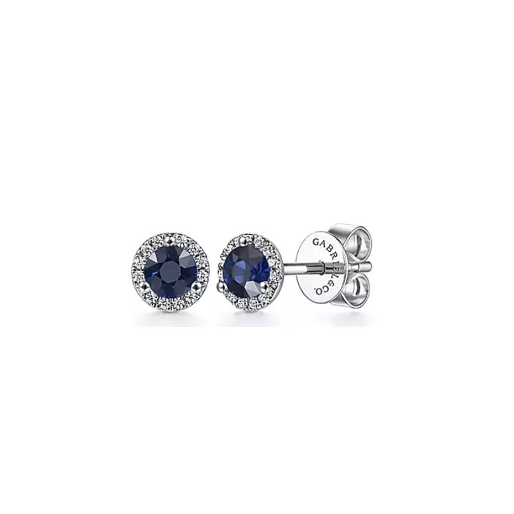 14K White Gold Sapphire and Diamond Stud Earrings